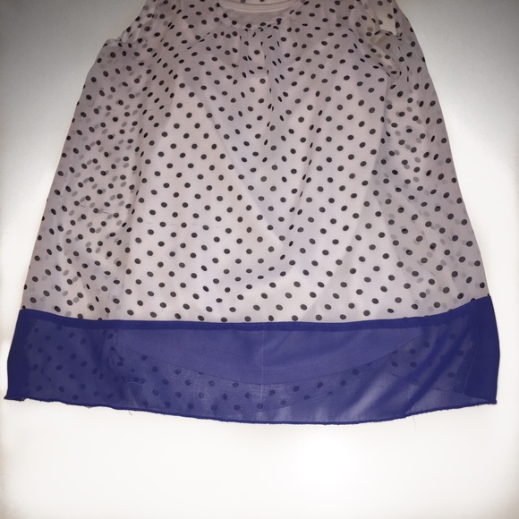 White blouse with polka dots, blue bow and trim. - Picture 2 of 2